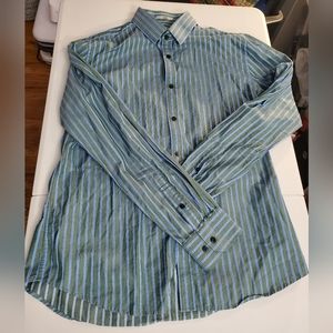 Express Fitted Men's Dress Shirt Large Button Up 100% Cotton Striped Long Sleeve